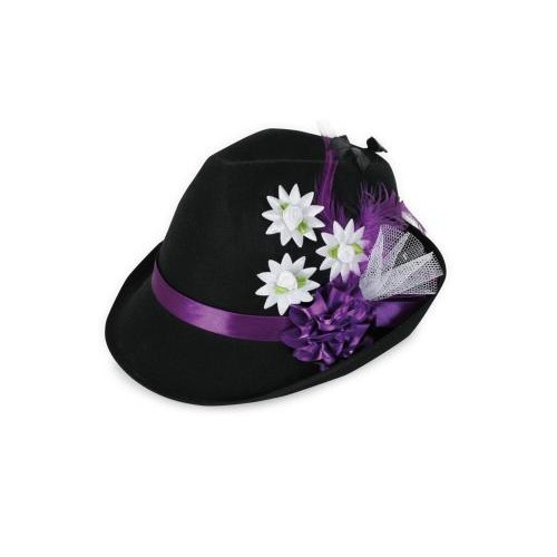 Chapeau Bavière noir avec fleurs et plumes