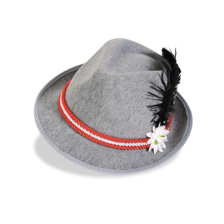 Chapeau bavarois gris et rouge