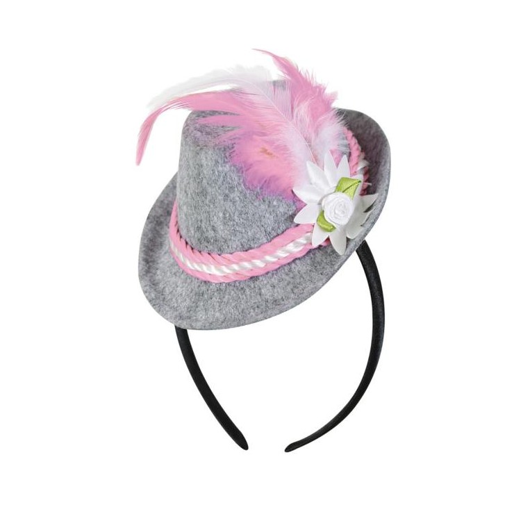Serre-tête chapeau bavarois gris et rose pâle
