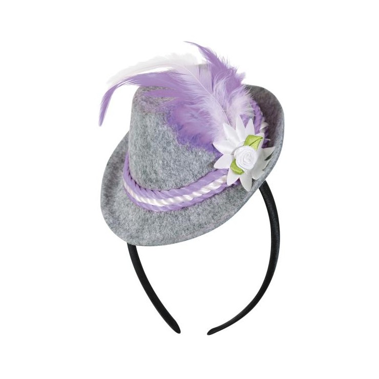 Mini chapeau Bavaria gris et lilas sur serre-tête