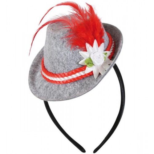 Mini chapeau Bavaria gris et rouge sur serre-tête
