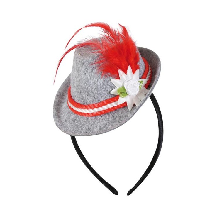 Mini chapeau Bavaria gris et rouge sur serre-tête