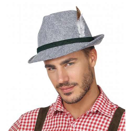 Chapeau Bavarois gris avec plume