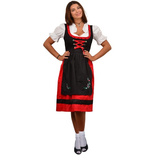 Dirndl Femme Bavarois 2 Pièces – Robe Midi Gris-rose Pour Oktoberfest | Avec Dentelle Et Tablier